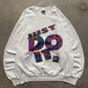 Vintage 90s Nike Spell Out Graphic Crewneck Sweatshirt Size Medium White Tag